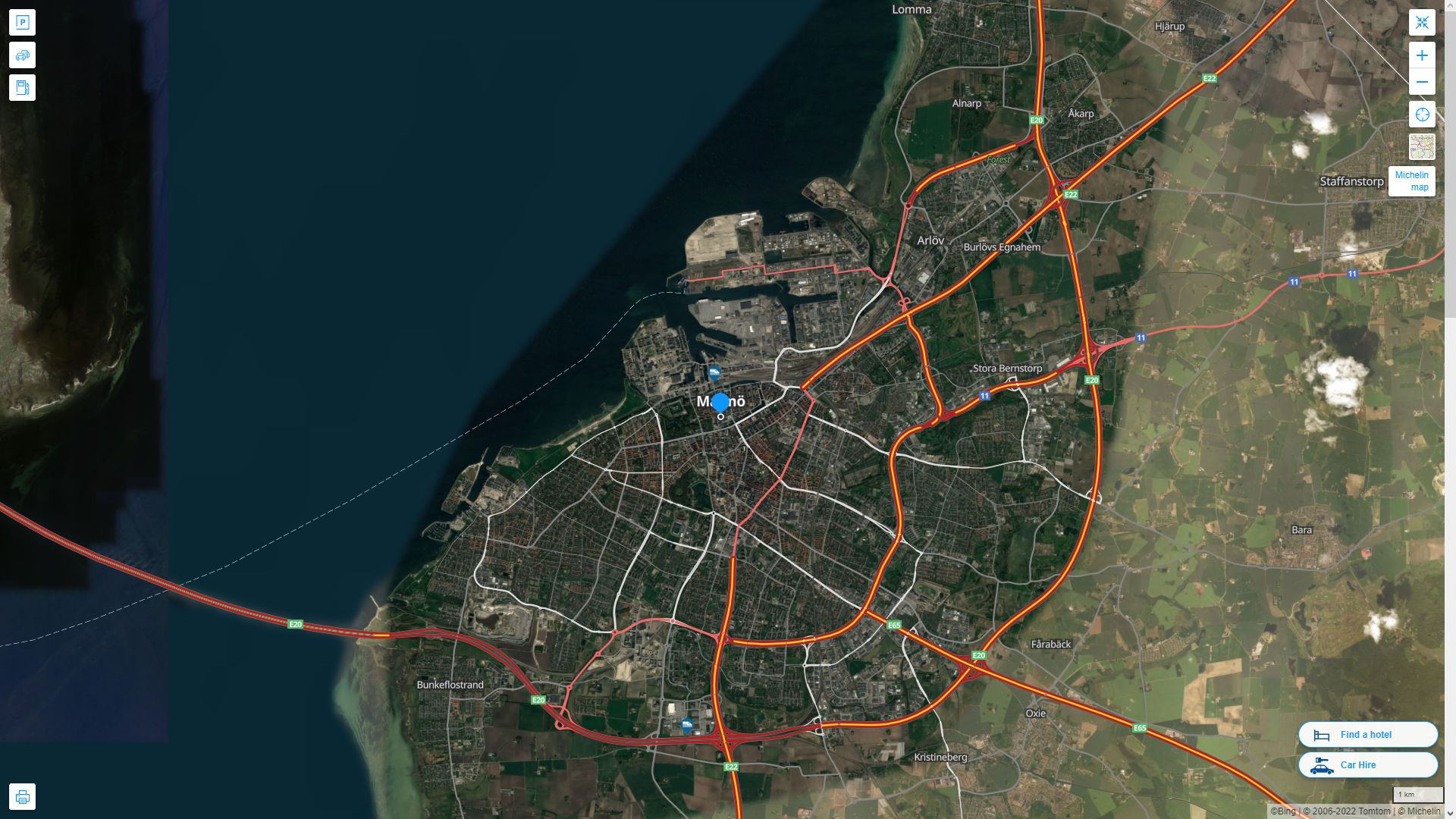 Malmo Suede Autoroute et carte routiere avec vue satellite